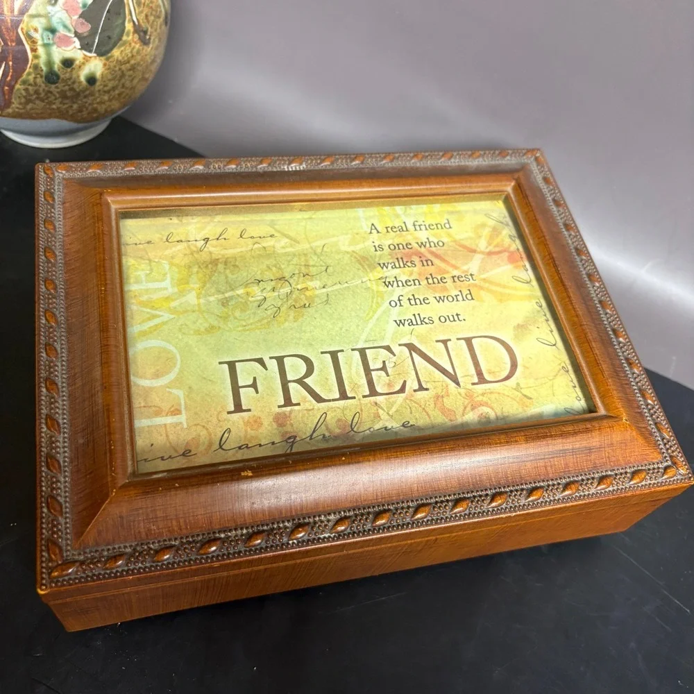 Vintage Wooden Photo Frame Music Box Keepsake Jewelry Box | Working Wind-Up |
